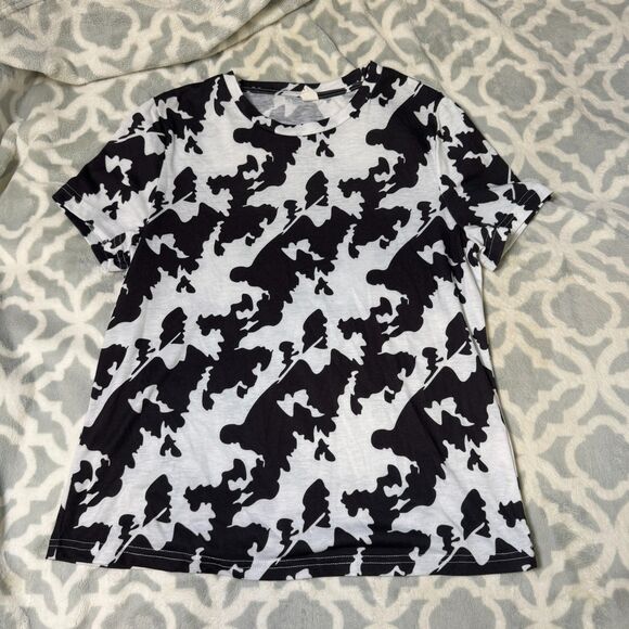 Tops - Black White Cow Print Abstract T-Shirt Womens M Short Sleeve Stretch Casual Top